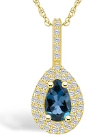 Macy's London Blue Topaz (1 Ct. T.w.) and Diamond (3/8 Ct. T.w.) Halo Pendant Necklace in 14K Yellow Gold