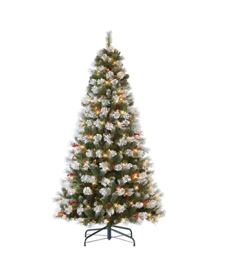 7.5' Flocked Pine Tree with 350 Underwriters Laboratories Clear Incandescent Lights, 1042 Tips