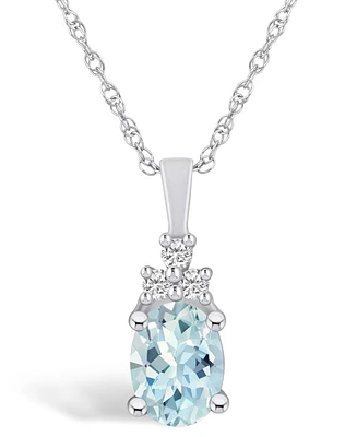 Macy's Aquamarine (1-1/7 Ct. T.w.) and Diamond (1/10 Ct. T.w.) Pendant Necklace in 14K Gold