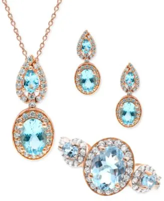 Aquamarine Diamond Jewelry Collection In 14k Rose Gold