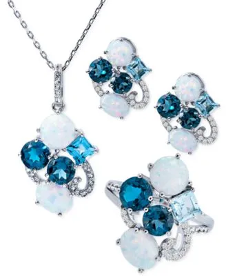 Lab Grown Opal Multicolor Topaz Jewelry Collection In Sterling Silver