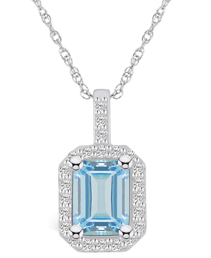 Macy's Aquamarine (1-3/8 Ct. T.w.) and Diamond (1/4 Ct. T.w.) Halo Pendant Necklace in 14K Gold