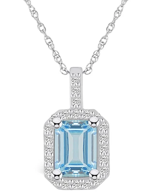 Macy's Aquamarine (1-3/8 Ct. T.w.) and Diamond (1/4 Ct. T.w.) Halo Pendant Necklace in 14K Gold