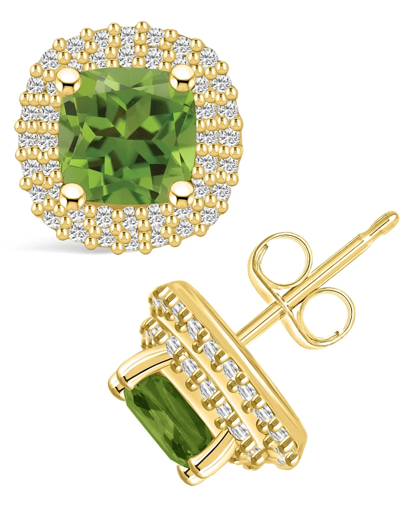 Macy's Peridot (2-1/5 ct. t.w.) and Diamond (3/8 ct. t.w.) Halo Stud Earrings in 14K Yellow Gold