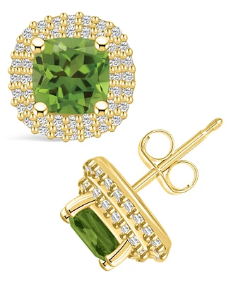 Macy's Peridot (2-1/5 ct. t.w.) and Diamond (3/8 ct. t.w.) Halo Stud Earrings in 14K Yellow Gold