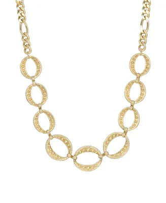 2028 Gold-Tone Circle Marcasite Texture Link Necklace