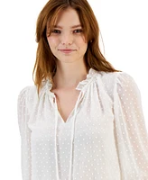 Bar Iii Women's Clip-Dot Ruffle Top, Created for Macy's