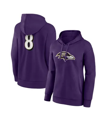 Women's Fanatics Lamar Jackson Purple Baltimore Ravens Player Icon Name and Number Pullover Hoodie