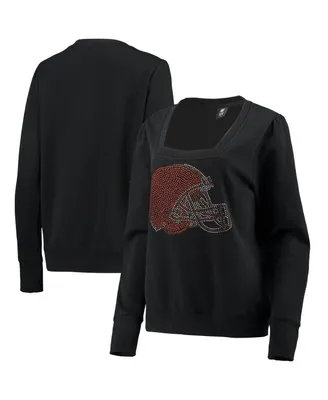Women's Cuce Black Cleveland Browns Winners Square Neck Pullover Sweatshirt