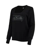 Women's Cuce Black Seattle Seahawks Winners Square Neck Pullover Sweatshirt