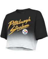 Women's Majestic Threads Chase Claypool Black, White Pittsburgh Steelers Drip-Dye Player Name and Number Tri-Blend Crop T-shirt