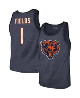 Men's Majestic Threads Justin Fields Heathered Navy Chicago Bears Player Name and Number Tri-Blend Tank Top