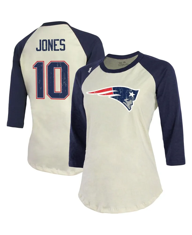 Majestic Threads Women's Majestic Threads Mac Jones Navy New England  Patriots Player Name & Number Raglan Tri-Blend 3/4-Sleeve T-Shirt