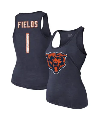 Women's Majestic Threads Justin Fields Navy Chicago Bears Player Name and Number Tri-Blend Tank Top