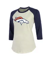 Women's Majestic Threads Russell Wilson Cream, Navy Denver Broncos Name & Number Raglan 3/4 Sleeve T-shirt