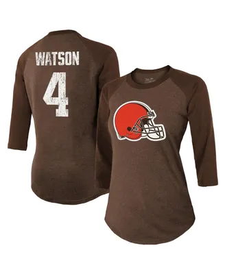Women's Majestic Threads Deshaun Watson Brown Cleveland Browns Name & Number Raglan 3/4 Sleeve T-shirt