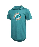 Men's Majestic Threads Tyreek Hill Aqua Miami Dolphins Player Name & Number Short Sleeve Hoodie T-shirt