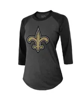 Women's Majestic Threads Tyrann Mathieu Black New Orleans Saints Name & Number Raglan 3/4 Sleeve T-shirt