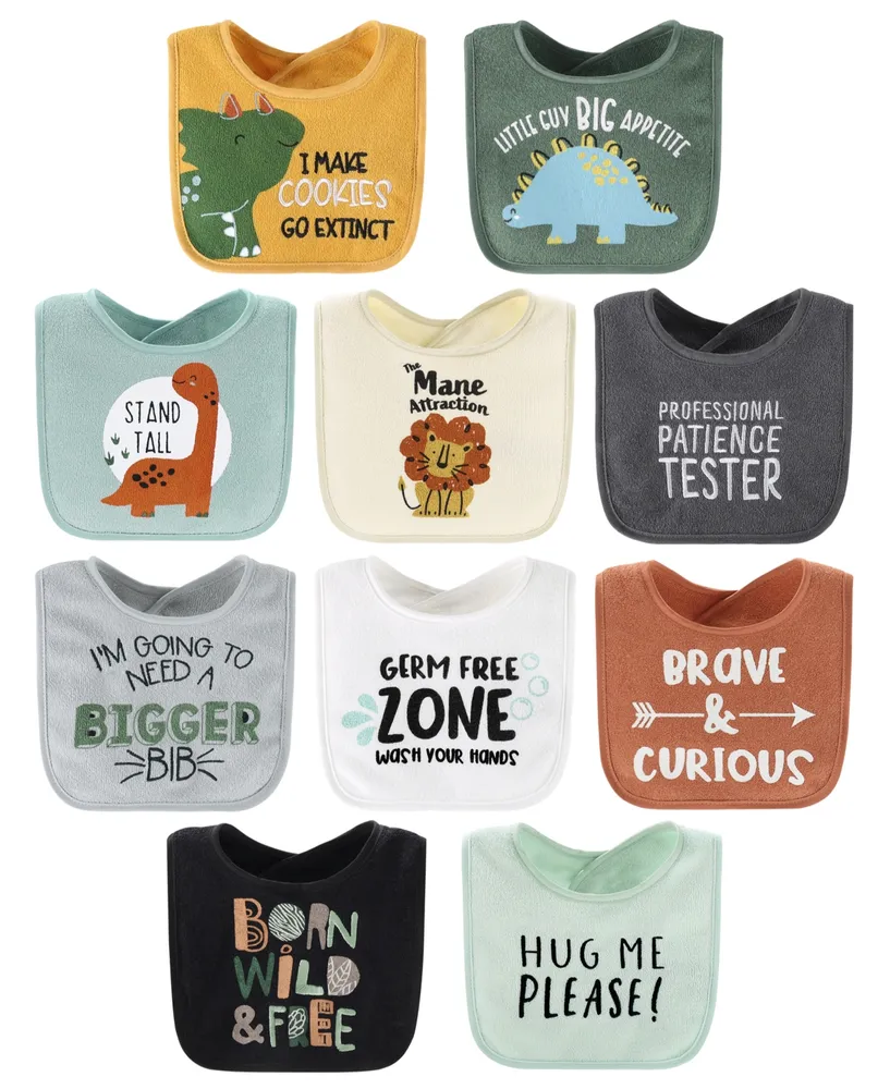 The Peanutshell Dino Boy Terry Bibs, Pack of 10