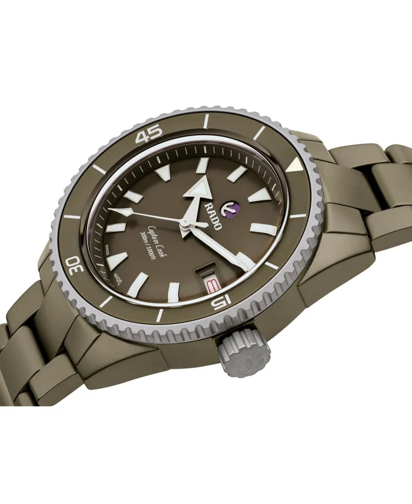 Rado Men's Swiss Automatic Captain Cook Diver Olive Ceramic Bracelet Watch 43mm