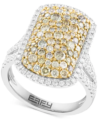 Effy White Diamond (3/4 ct. t.w.) & Multicolor Diamond (1-1/4 ct. t.w.) Statement Ring in 14k Two-Tone Gold
