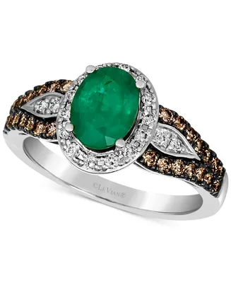 Le Vian Emerald (7/8 ct. t.w.) & Diamond (1/2 ct. t.w.) Halo Ring in 14k White Gold