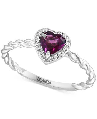 Effy Rhodolite (1/2 ct. t.w.) & Diamond (1/20 ct. t.w.) Heart Ring in Sterling Silver