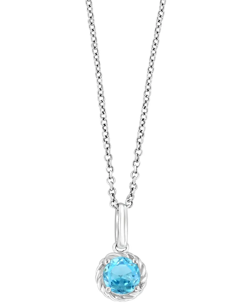 Effy Blue Topaz Rope-Framed 18" Pendant Necklace (5/8 ct. t.w.) in Sterling Silver