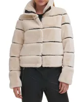 Karl Lagerfeld Paris Womens Faux-Leather Trim Faux-Fur Short Coat