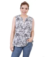 Ny Collection Petite Sleeveless Printed Pintucked Blouse