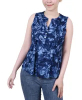 Ny Collection Petite Sleeveless Jacquard Y-neck Top