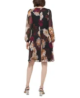 Calvin Klein Women's Floral Chiffon Long-Sleeve Dress