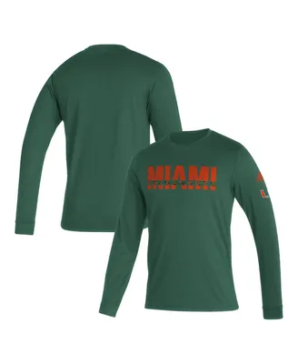 Men's adidas Green Miami Hurricanes Sideline Locker Strikethrough Creator Aeroready Long Sleeve T-shirt