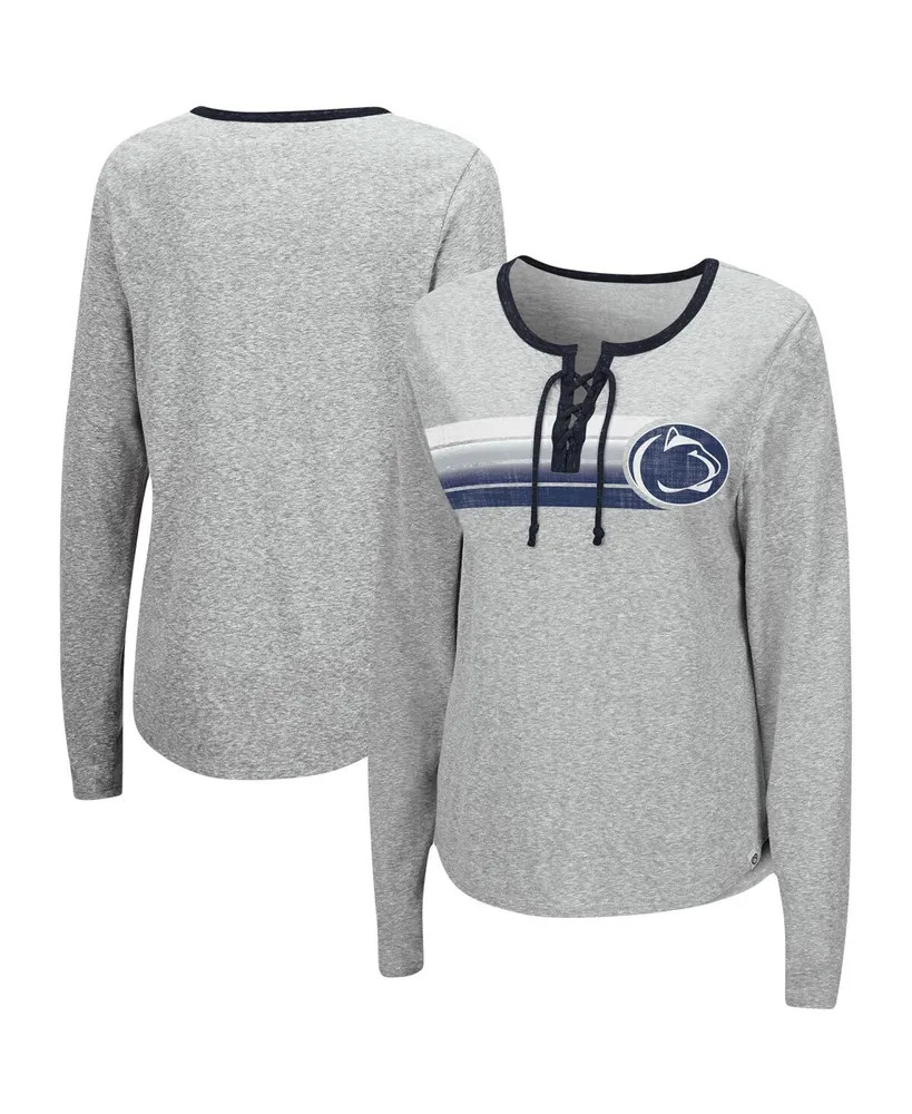 Women's Colosseum Heathered Gray Penn State Nittany Lions Sundial Tri-Blend Long Sleeve Lace-Up T-shirt