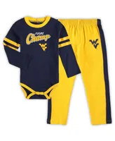 Infant Boys and Girls Navy, Gold West Virginia Mountaineers Little Kicker Long Sleeve Bodysuit Sweatpants Set