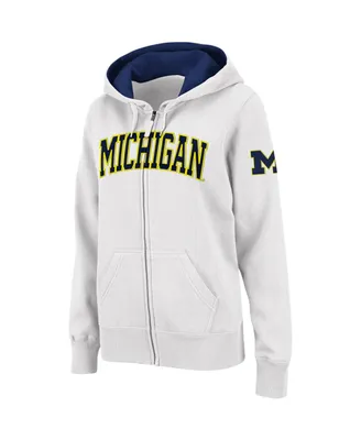 Women's Colosseum White Michigan Wolverines Arched Name Full-Zip Hoodie