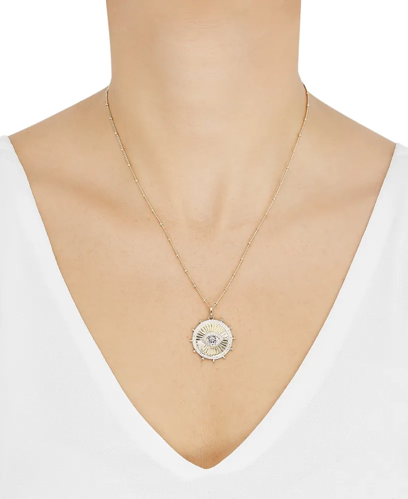 Lab Grown White Sapphire (1/5 ct.tw.), Lab Grown Blue Sapphire (1/20 ct.tw.) and Diamond Accent 18" Circle Pendant Necklace in 14k Gold