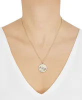 Lab Grown White Sapphire (1/5 ct.tw.), Lab Grown Blue Sapphire (1/20 ct.tw.) and Diamond Accent 18" Circle Pendant Necklace in 14k Gold