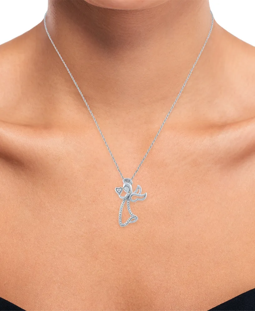 Diamond Angel Pendant Necklace (1/10 ct. t.w.) in Sterling Silver