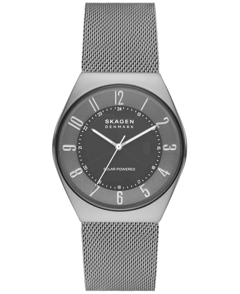 Skagen Men's Grenen Solar Powered Charcoal-Tone Stainless Steel Mesh Watch 37mm