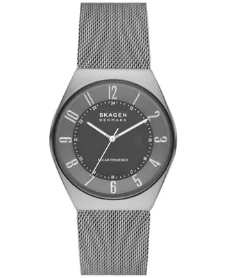 Skagen Men's Grenen Solar Powered Charcoal-Tone Stainless Steel Mesh Watch 37mm