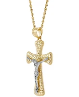 Men's Polished Nugget Crucifix 22" Pendant Necklace in 10k Yellow & White Gold