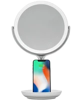 Sharper Image SpaStudio Vanity 8-inch Mirror with Built-In Qi Wireless Phone Charger, 5X and 10X Magnification