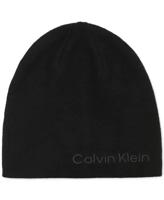 Calvin Klein Men's Tweed Logo 2-In-1 Reversible Beanie