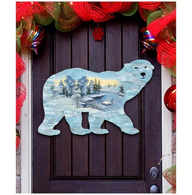 Designocracy Polar Bear Vintage-Like Wildlife Holiday Door Decor