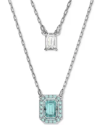 Swarovski Silver-Tone Millenia Blue Crystal Pendant Two Row Necklace, 15-7/8" + 2" extender