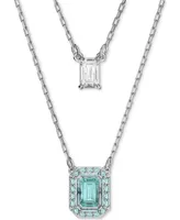 Swarovski Silver-Tone Millenia Blue Crystal Pendant Two Row Necklace, 15-7/8" + 2" extender