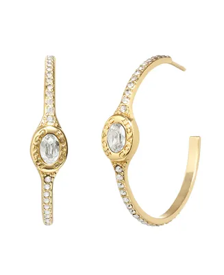 Coach Signature Crystal Stone Pave Hoop Earrings - Crystal, Gold