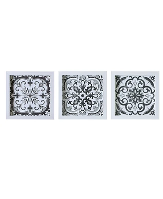 Madison Park Montage Printed Distressed Tile Pattern Decorative Box Wall Art 3 Piece Set, 14" x 14"