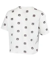 Women's White Auburn Tigers Cropped Allover Print T-shirt